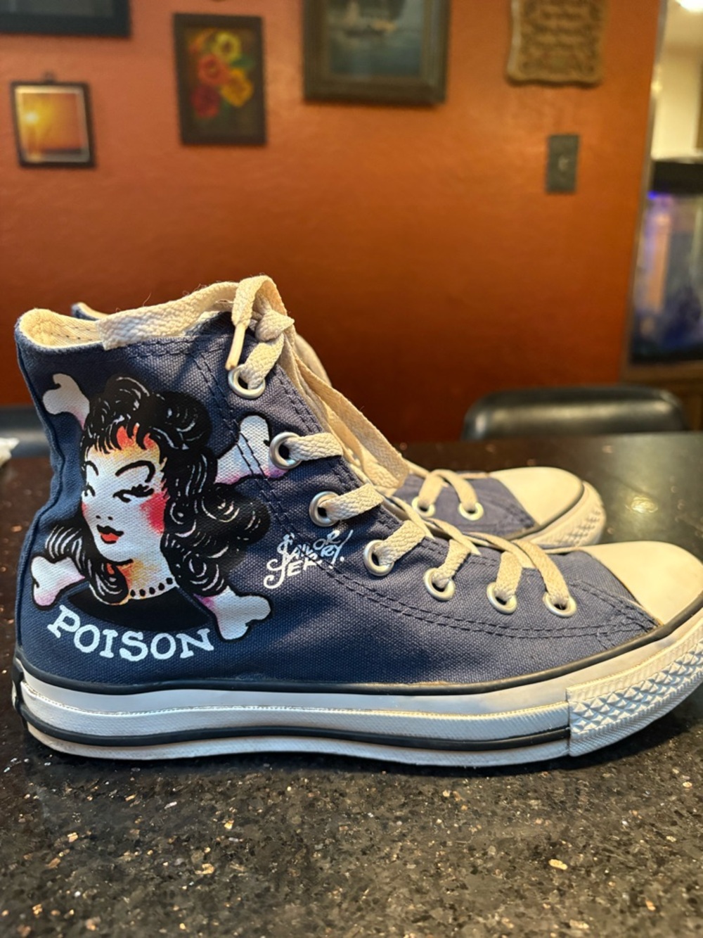 Converse Navy Sailor Jerry 'Poison Girl' High Top Sneakers, Size 5(Women’s 7) - Picture 2 of 6